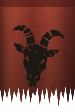 The red Dust-Road banner: a dark goat's head sigil on deep red, with a swallowtail hem